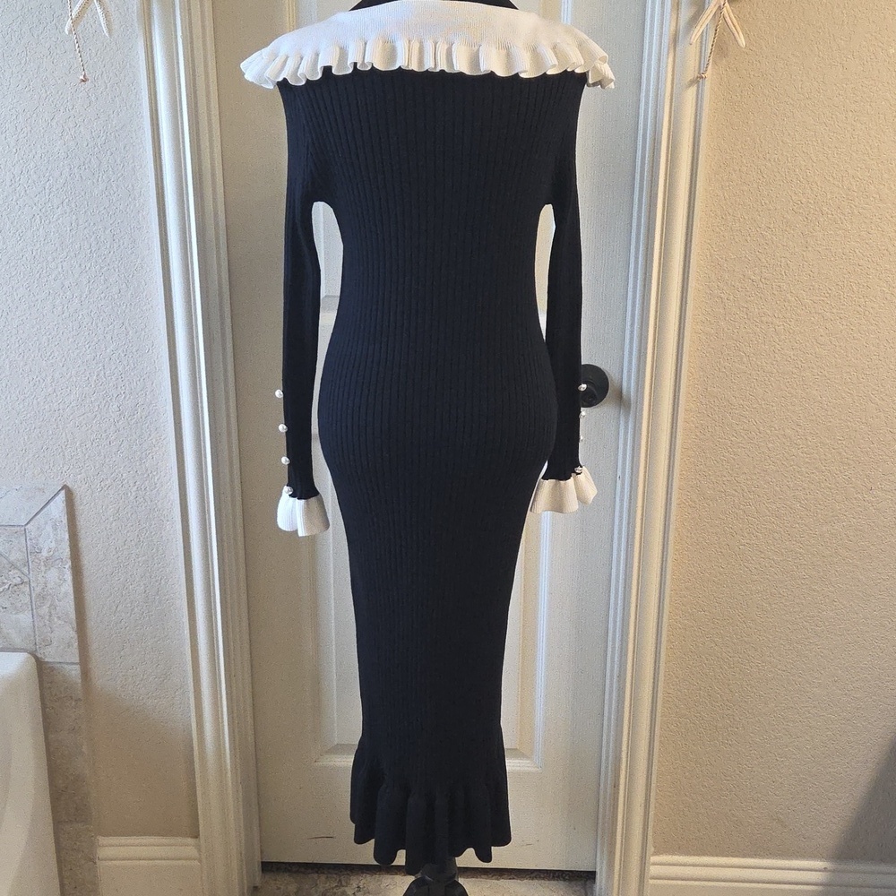 Chic Black and White Long Sleeve Dress - Picture 14 of 16